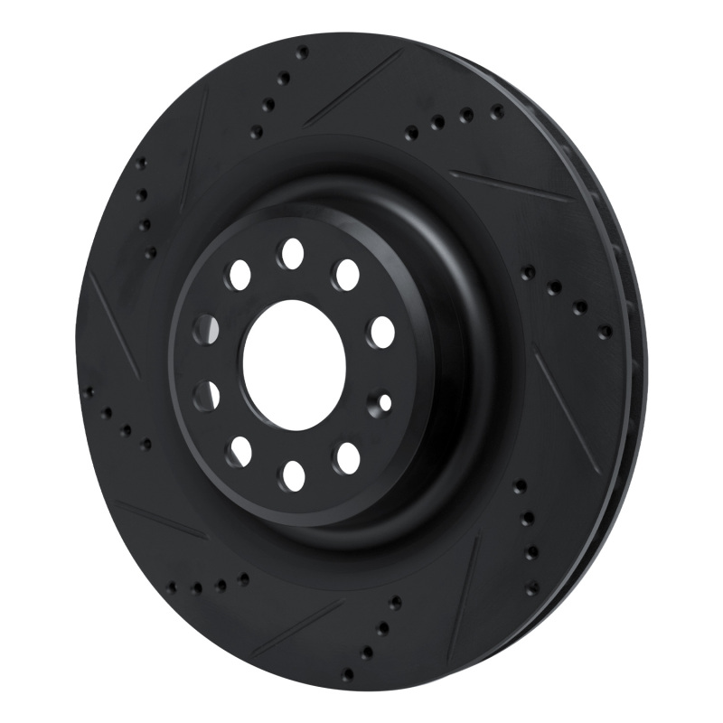 Tesla Model X Brake Rotor (1) - Rear Left - R1 Concepts - Drilled & Slotted - Black - `12-`21